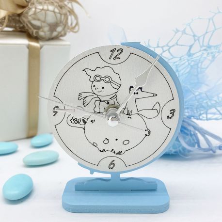 BOMBONIERA BATTESIMO-COMUNIONE O CRESIMA CON PICCOLO PRINCIPE: OROLOGIO DA TAVOLO