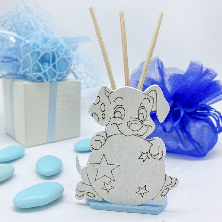 MINI DIFFUSORE D'ESSENZA CAGNOLINO CARICA DEI 101 CELESTE BATTESIMO MASCHIETTO