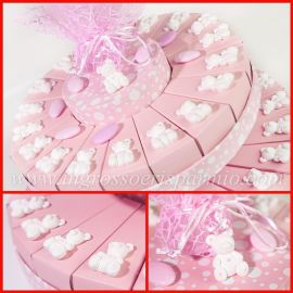 TORTE BOMBONIERE ECONOMICHE NASCITA BATTESIMO PORTACONFETTI ORSETTI GESSO BIMBA FEMMINA