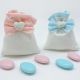 BOMBONIERA NASCITA SACCHETTINI PORTA CONFETTI JUTA - DETTAGLI DI DELICATEZZA CON FIOCCHETTO E CUORICINO