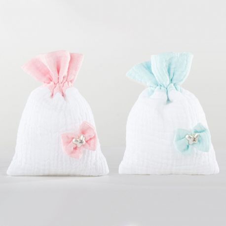 SACCHETTINI PORTA CONFETTI JUTA BIANCHI PER NASCITA - ELEGANZA CON FIOCCHETTO E FARFALLINA