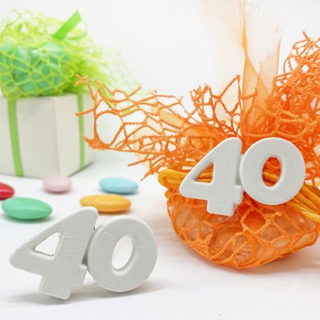 GESSO PROFUMATO BOMBONIERE NUMERO "40" ANNI COMPLEANNO UOMO DONNA ANNIVERSARIO MATRIMONIO