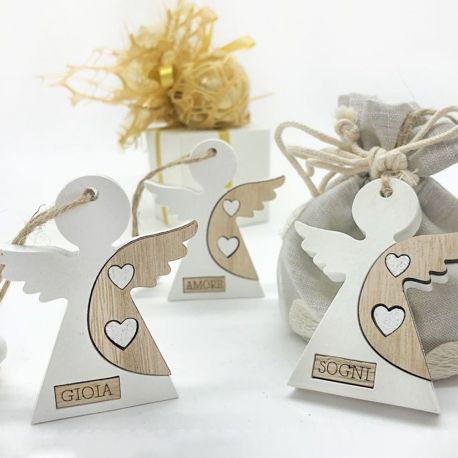 APPENDINI ANGELI IN LEGNO GIOIA SOGNI AMORE DECORAZIONI BOMBONIERE BATTESIMO COMUNIONE