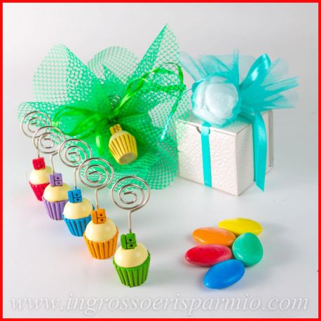 MEMOCLIP CUPCAKE BOMBONIERE 18 ANNI DICIOTTESIMO COMPLEANNO SEGNAPOSTO DOLCETTI APRIFESTA IDEE 2017