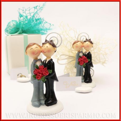 SEGNAPOSTO PORTAMEMO CON COPPIA GAY UOMINI BOMBONIERE UNIONI ARCOBALENO LGBT