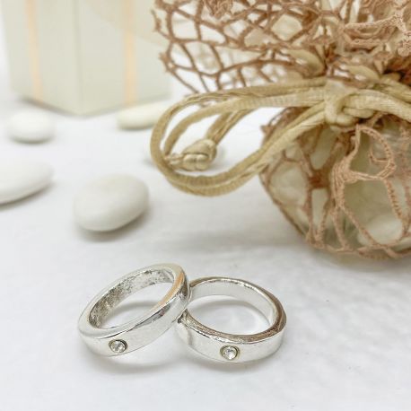 DECORAZIONE COPPIA DI FEDI SILVER CON STRASS: PROMESSA,MATRIMONIO, ANNIVERSARIO