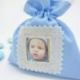 BOMBONIERA SACCHETTO CELESTE PER BAMBINO CON INSERTO PER FOTO/DATA-IDEA BOMBONIERA BATTESIMO O GADGET DI FINE FESTA
