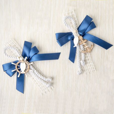 SEGNAPOSTO MARE BIANCO E BLU CON CORDA, RETE ,ANCORA ,TIMONE E PESCIOLINO-DECORAZIONE TEMA MARE