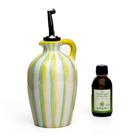 ANFORA OLIERA IN CERAMICA CON TAPPO DOSATORE E BOCCETTA OLIO RUSCISGNO
