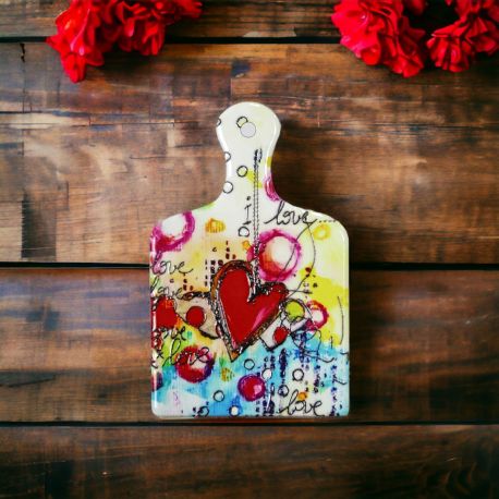 BOMBONIERA MATRIMONIO - MAGNETE TAGLIERE CON DECORAZIONI CUORI E SCRITTA "LOVE"