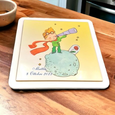 BOMBONIERA COMUNIONE: SOTTOPENTOLA ECOPELLE E CERAMICA PICCOLO PRINCIPE PERSONALIZZABILE - UN REGALO UTILE E AFFETTUOSO