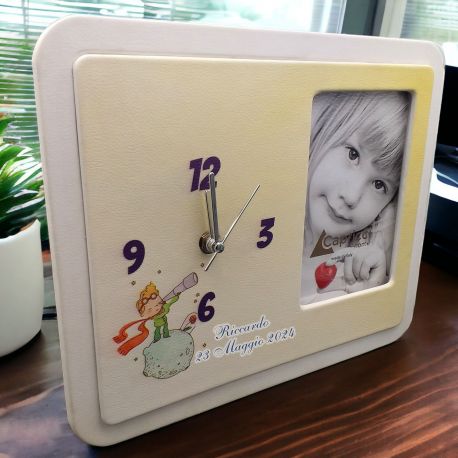 BOMBONIERA COMUNIONE - MADE IN ITALY: CORNICE PORTA FOTO E OROLOGIO PICCOLO PRINCIPE PERSONALIZZABILE