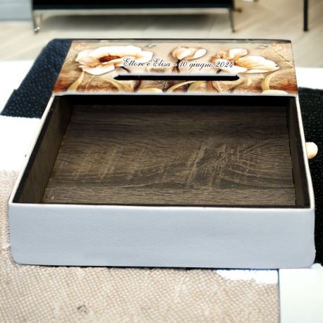 BOMBONIERA SVUOTATASCHE E PORTACELLULARE IN ECOPELLE CON FIORI DI PAPAVERI PERSONALIZZABILE