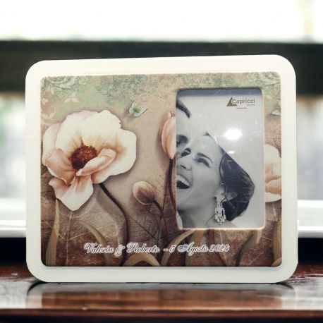BOMBONIERA MATRIMONIO PORTAFOTO DA TAVOLO IN ECOPELLE CON STAMPA PAPAVERI: IL REGALO PERFETTO PER LE TUE OCCASIONI SPECIALI