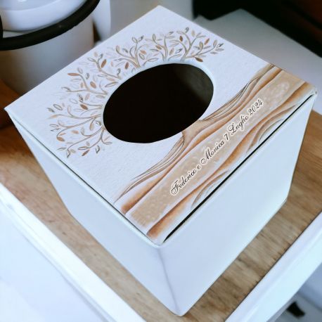 BOMBONIERA PORTASALVIETTINE IN ECOPELLE CON STAMPA ALBERO DELLA VITA E PERSONALIZZAZIONE