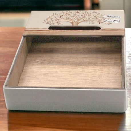 BOMBONIERA MATRIMONIO: PORTA CELLULARE E SVUOTA TASCHE IN ECOPELLE E LEGNO PERSONALIZZABILE