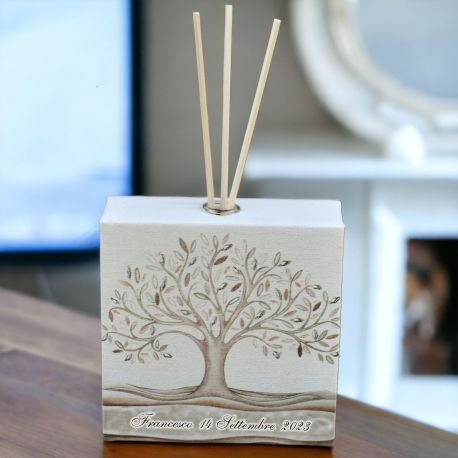BOMBONIERA MATRIMONIO: PROFUMATORE IN ECOPELLE CON ALBERO DELLA VITA E PERSONALIZZAZIONE