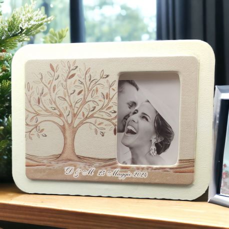 BOMBONIERA MATRIMONIO: PORTA FOTO IN ECOPELLE PERSONALIZZABILE CON ALBERO DELLA VITA