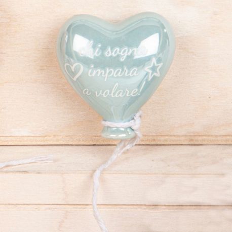 PENSIERINI NASCITA MASCHIETTO CALAMITA CERAMICA CELESTE "CHI SOGNA IMPARA A VOLARE"