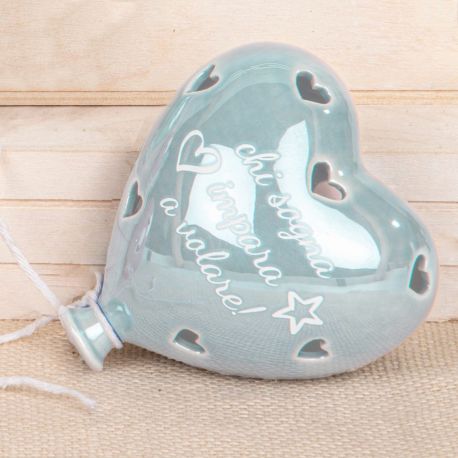 LAMPADA LED PALLONCINO AZZURRO CON FRASI "CHI SOGNA" BOMBONIERA BATTESIMO BIMBO