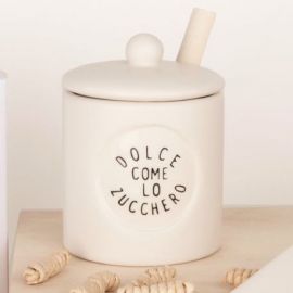 Barattolo Bianco Zucchero Incisione Cactus H. 16 cm in Ceramica