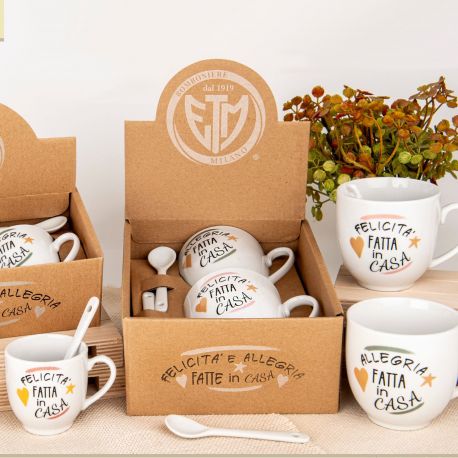SET 2 TAZZINE CAFFÈ CON CUCCHIAINO E FRASI, BOMBONIERA ORIGINALE, IDEA REGALO