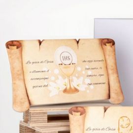 PERGAMENA PRIMA COMUNIONE CON CALICE E OSTIA JHS