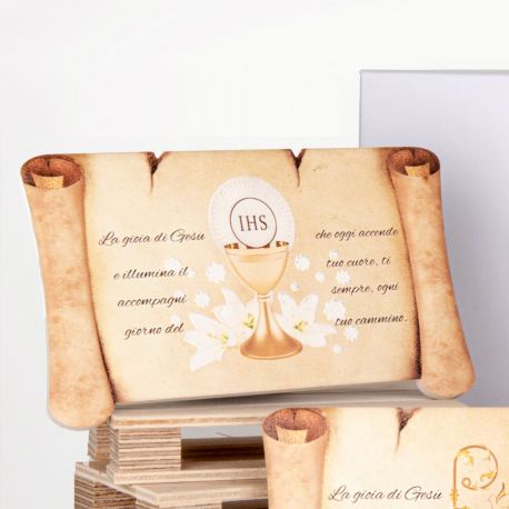 PERGAMENA PRIMA COMUNIONE CON CALICE E OSTIA JHS