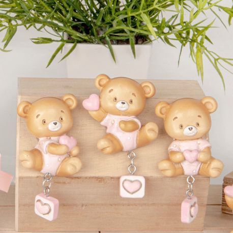 MAGNETE LINEA BUBY ORSETTO CON CUORI ROSA GADGET REGALO FESTA BAMBINA