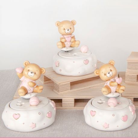 CARRILLON ORSETTO CUORE FRA LE MANI, DOLCE MUSICA PER DONO INVITATI FESTE BAMBINE