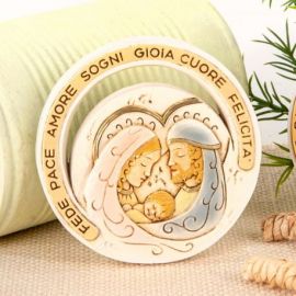 BOMBONIERE BATTESIMO SACRE CON RAFFIGURAZIONE SACRA FAMIGLIA