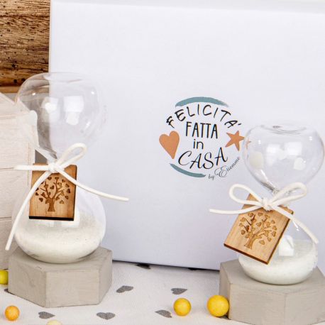 CLESSIDRA CON SABBIA BIANCA E ALBERO DELLA VITA IN LEGNO