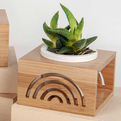 VASO PORTAPIANTE IN PORCELLANA E LEGNO BOMBONIERE UTILI