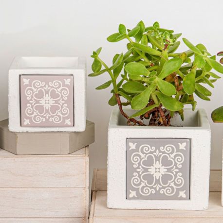 VASO PORTA PIANTE DECORATO CON MAIOLICHE, BOMBONIERE ORIGINALI EVENTO