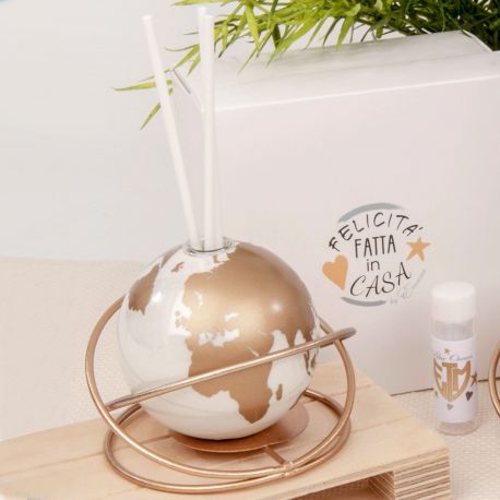 BOMBONIERA DIFFUSORE ESSENZA FORMA DI MONDO TEMA VIAGGIO