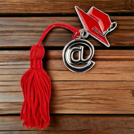 CIONDOLO LAUREA INFORMATICA CON TOCCO E NAPPINA ROSSA