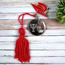BOMBONIERA LAUREA PSICOLOGIA: CIONDOLO SIMBOLO PSI , TOCCO ROSSO E NAPPINA IN TINTA