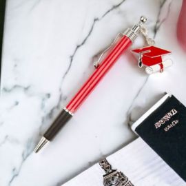 PENNA LAUREA CON CIONCOLO E PERGAMENA ROSSA BOMBONIERE LAUREA