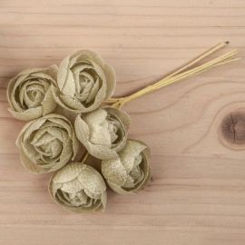 DECORAZIONI FIORI FINTI IN TESSUTO BOCCIOLO CON PETALI ORO, BOMOBONIERE NOZZE ORO