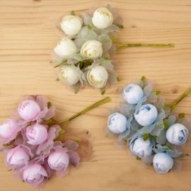 DECORAZIONE BOCCIOLO ROSA: BIANCO, ROSA & CELESTE FIORI FINTI