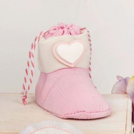 PORTACONFETTI NASCITA FEMMINUCCIA A FORMA DI SCARPETTA ROSA E BIANCO