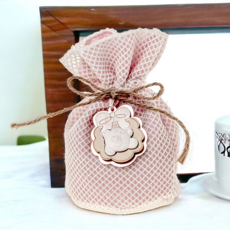 TENERA CONFETTATA BIMBA SACCHETTI PORTACONFETTI ROSA CON ORSETTO