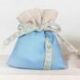 SACCHETTI PORTA CONFETTI CELESTE & BEIGE CON NASTRINO CON CUORI AZZURRI