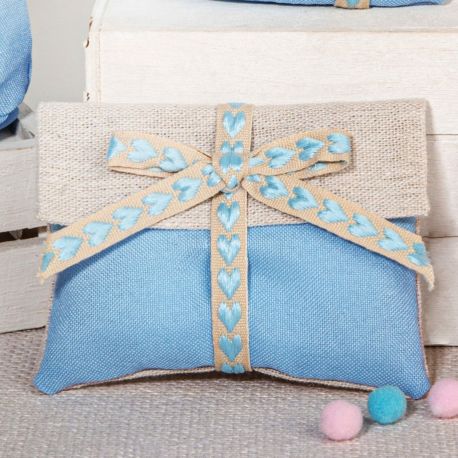 SACCHETTI PORTA CONFETTI CELESTE BEIGE PER NASCITA BIMBO