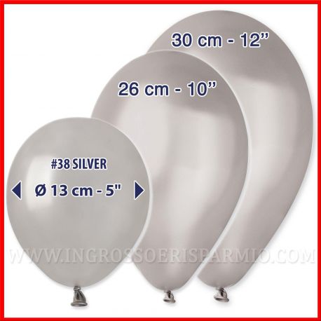 100 PZ PALLONCINI ARGENTO 13/26/30CM METALLIZZATI DECORAZIONI CERIMONIE NOZZE 25 ANNIVERSARIO MATRIMONIO