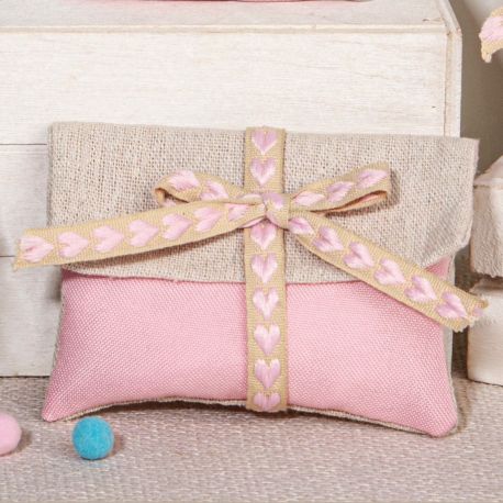 DELICATO SACCHETTO PORTA CONFETTI ROSA E BEIGE CONFETTATA BIMBA