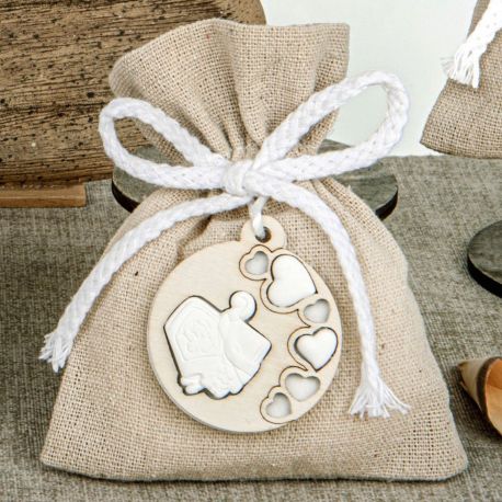 SACCHETTINO JUTA CON APPLICAZIONI SIMBOLI SANTA CRESIMA