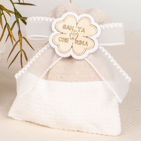 SACCHETTINO DI JUTA E BIANCO PER CONFETTATA CRESIMA