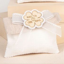 SACCHETTINO SANTA CRESIMA A BUSTINA CON FIOCCO IN ORGANZA E QUADRIFOGLIO