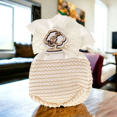 SACCHETTINO TONDO CRESIMA BEIGE CON SIMBOLI SACRI